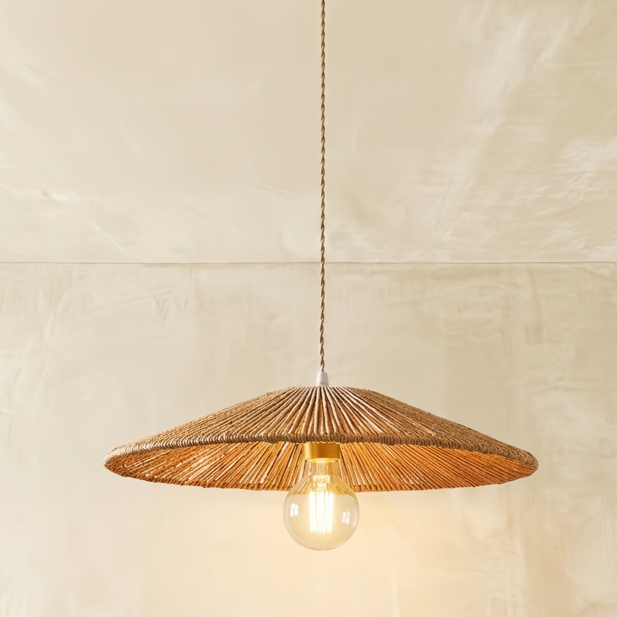 Bamburo Natural Japanese Style Rattan Pendant Light - Brown/Black Hemp Rope for Kitchen, Dining Room & Living Room
