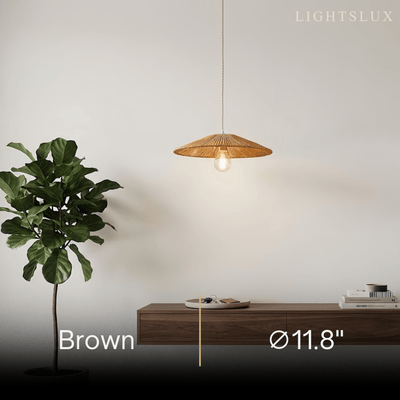 Bamburo Natural Japanese Style Rattan Pendant Light - Brown/Black Hemp Rope for Kitchen, Dining Room & Living Room