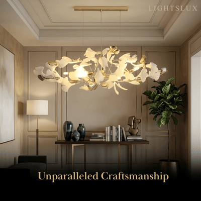 Velora Minimalist Ginkgo Leaf Chandelier -- Iron & Glass for Dining Room