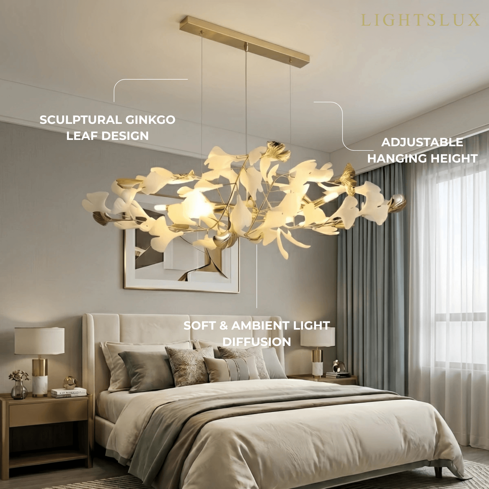 Velora Minimalist Ginkgo Leaf Chandelier -- Iron & Glass for Dining Room