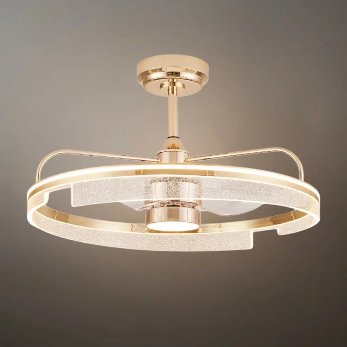 Excelis Luxury Ceiling Fan Lamp with LED -- Gold Aluminum & Acrylic for Living Room Dining Room