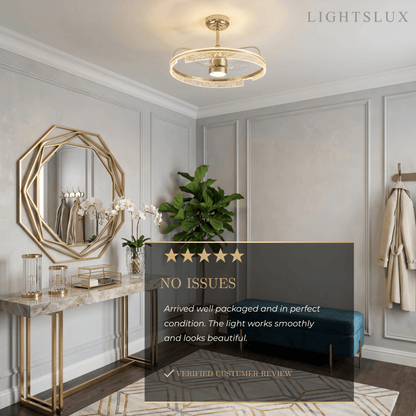 Excelis Luxury Ceiling Fan Lamp with LED -- Gold Aluminum & Acrylic for Living Room Dining Room
