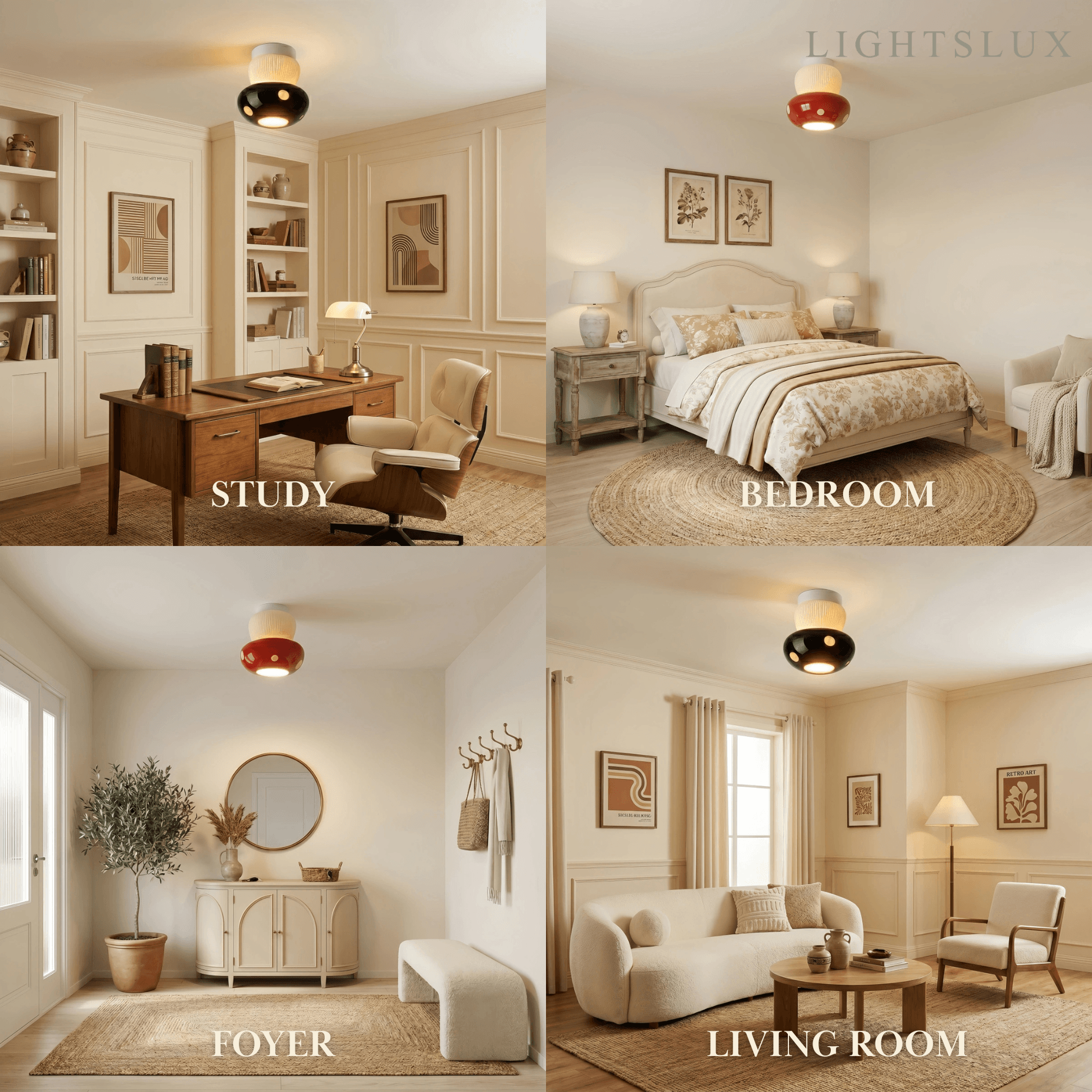 Vivara Retro Mushroom Ceiling Light -- Ceramic Red/Black for Bedroom