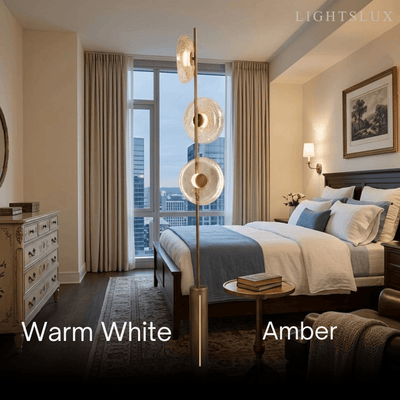 Excelis Luxury Floor Lamp -- Iron and Glass , Amber or Clear Light Color for Living Room Bedroom