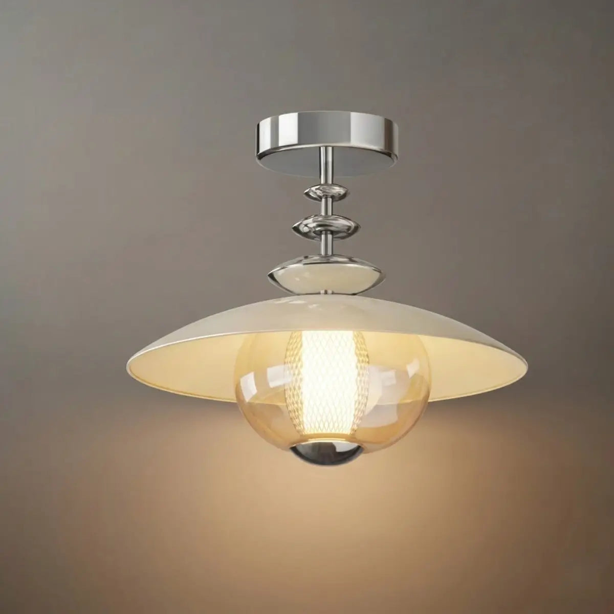 Irondale Vintage French Cream Ceiling Light -- Glass & Iron for Hallway