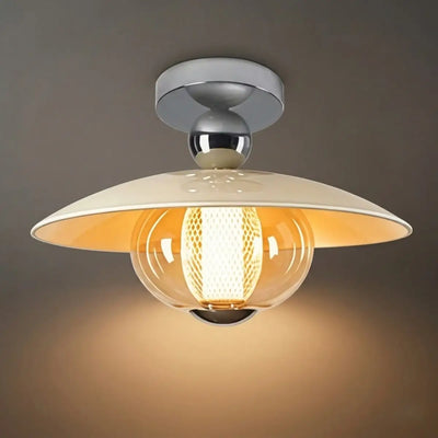 Irondale Vintage French Cream Ceiling Light -- Glass & Iron for Hallway