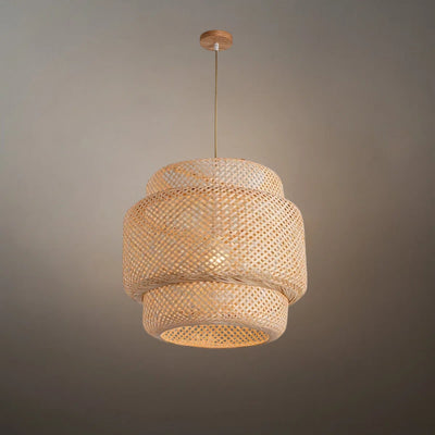 Bamburo Modern Pendant Lamp -- Hand-Knitted Bamboo & Brass
