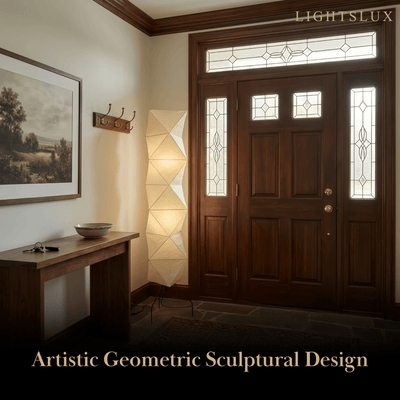Minimalist Origami Floor Lamp -- Metal & Paper Milk White