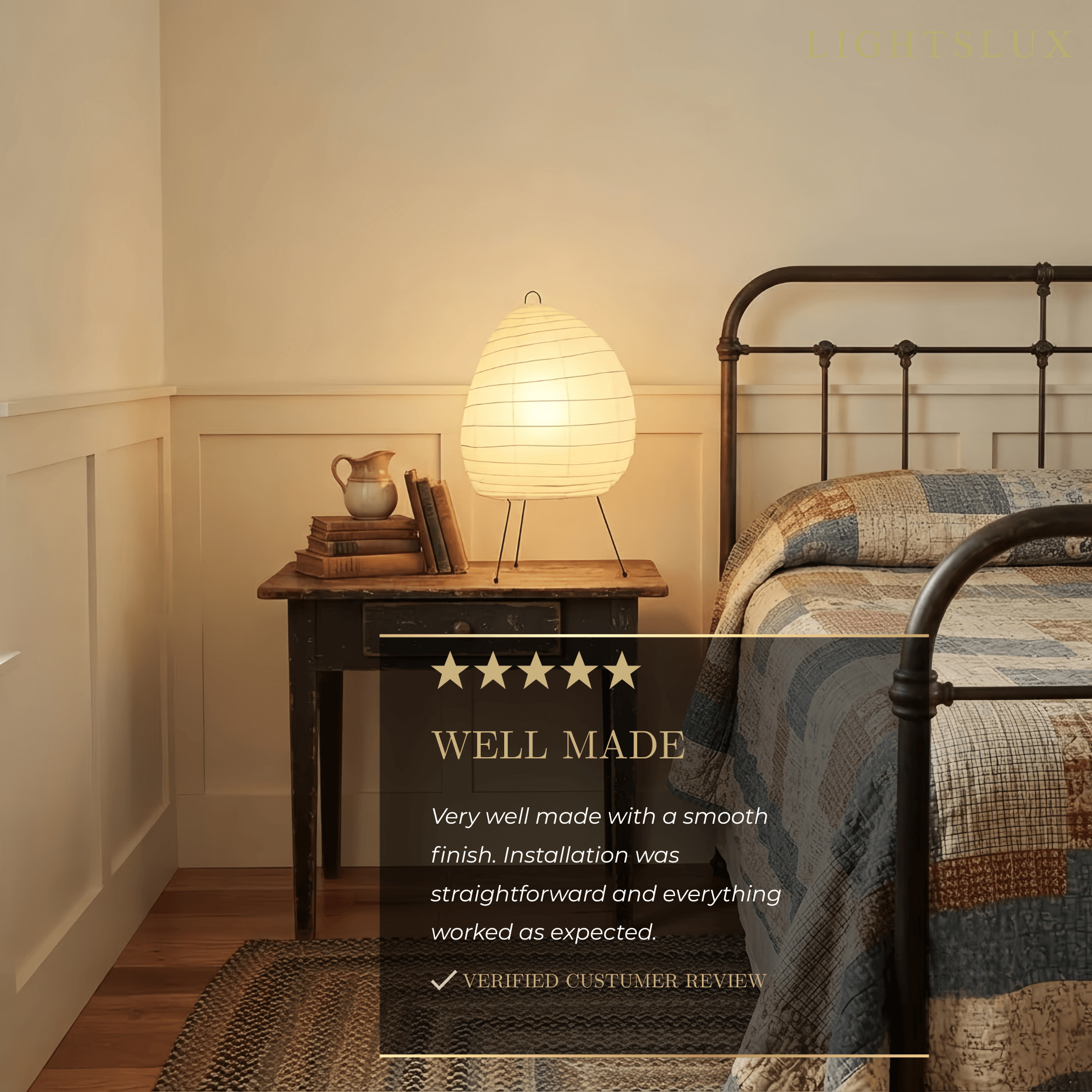 Table Lamp -- Metal & Rice Paper Beige for Bedroom