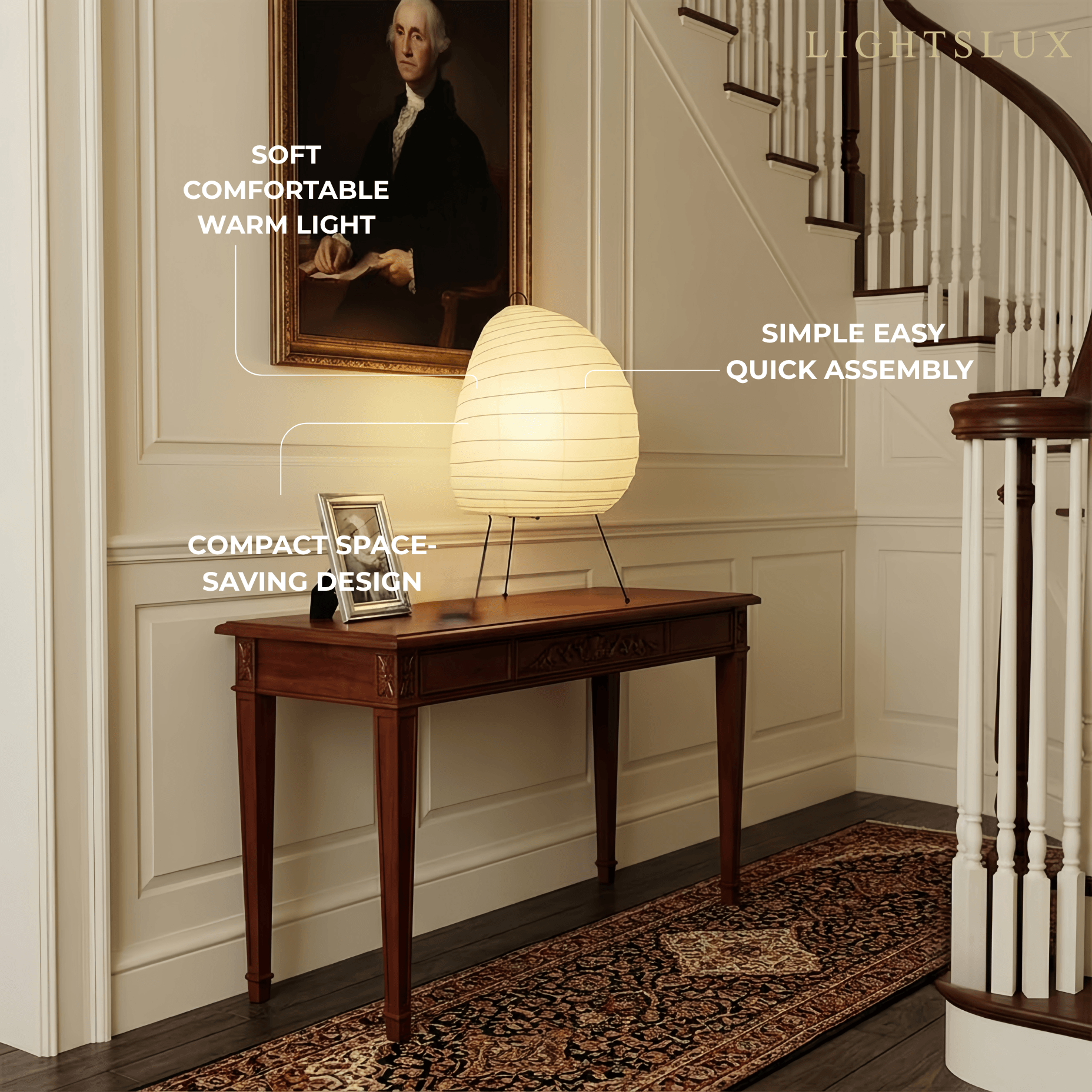 Zenno Japanese Table Lamp -- Metal & Rice 