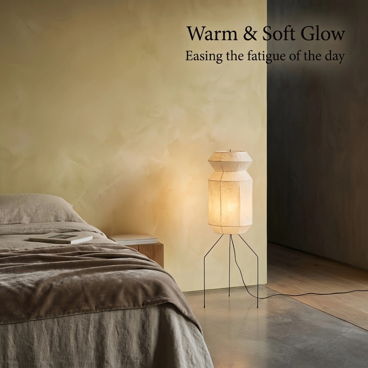 Wabi-Sabi Tripod Floor Lamp -- Decorative Ambient Light for Living Room 