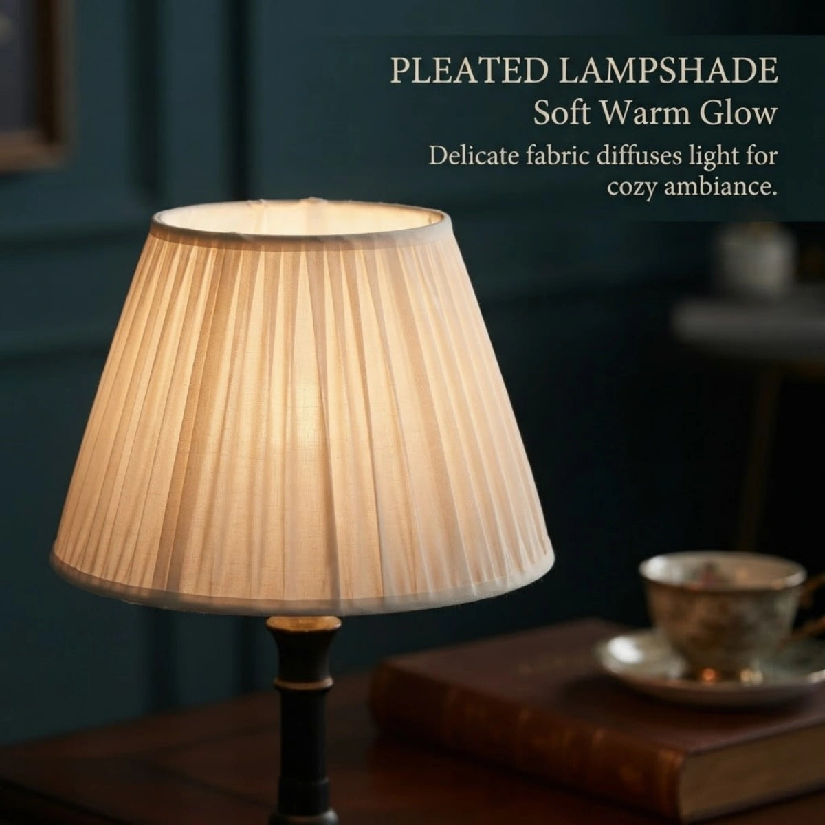 Vintage Pleated Retro Side Table Floor Lamp -- Wood & Fabric for Living Room