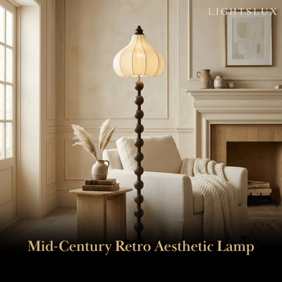 Sandora Mid-Century Floor Lamp -- Wood & Fabric for Living Room