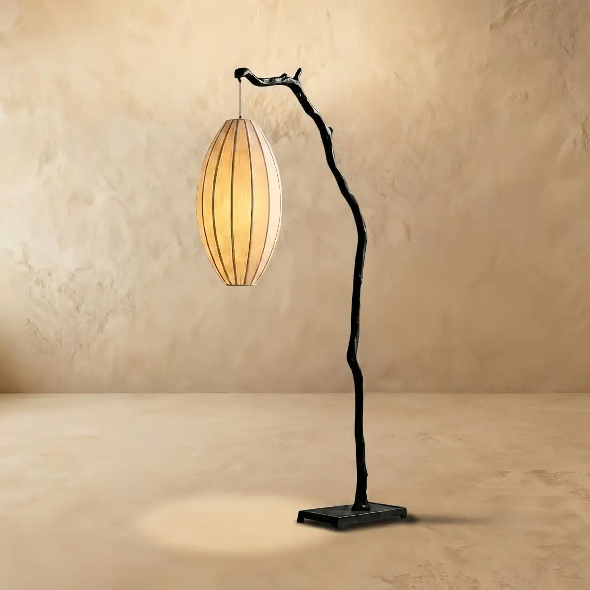 Zenno Wabi-sabi Sculptural Tree Floor Lamp -- Resin & Fabric Black for Living Room