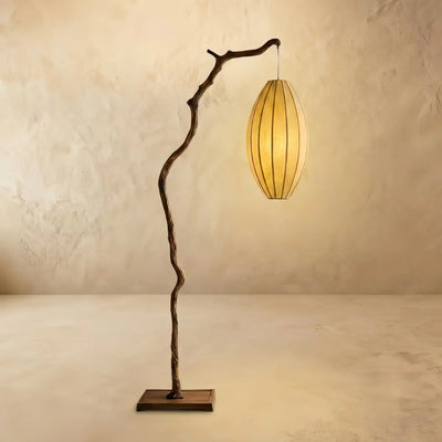 Zenno Wabi-sabi Sculptural Tree Floor Lamp -- Resin & Fabric Brown for Living Room