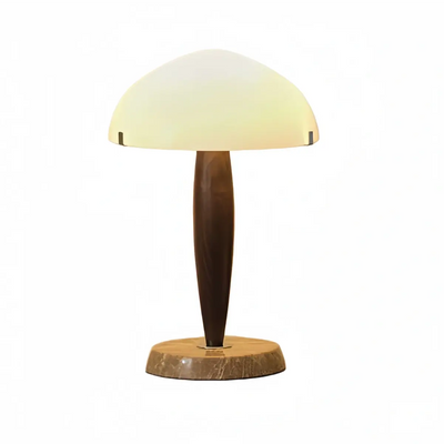 Zenno Modern Table Lamp -- Glass & Walnut Wood & Marble for Bedroom