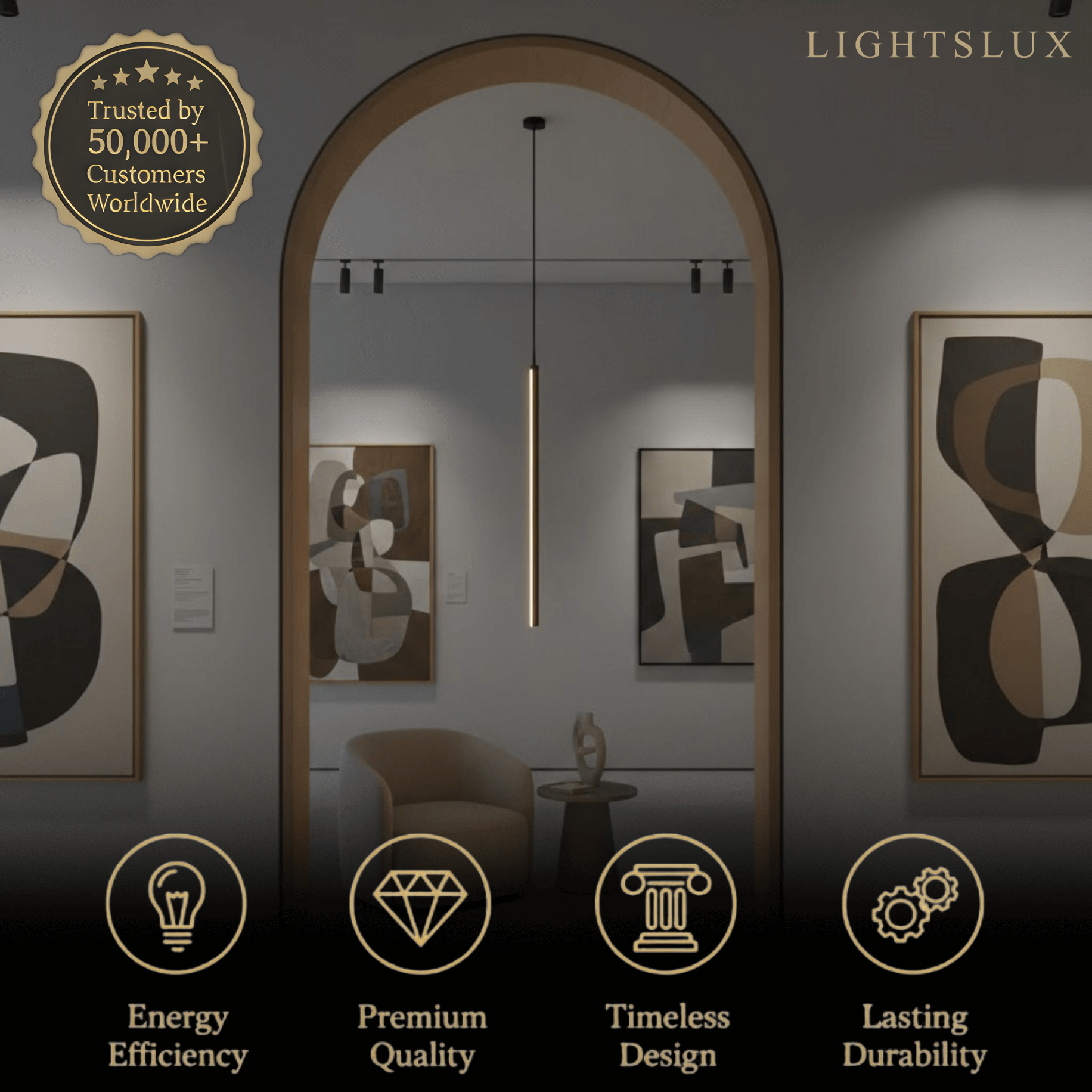 Arcato Minimalist Linear Pendant Light Black Metal Lamp for Bedroom