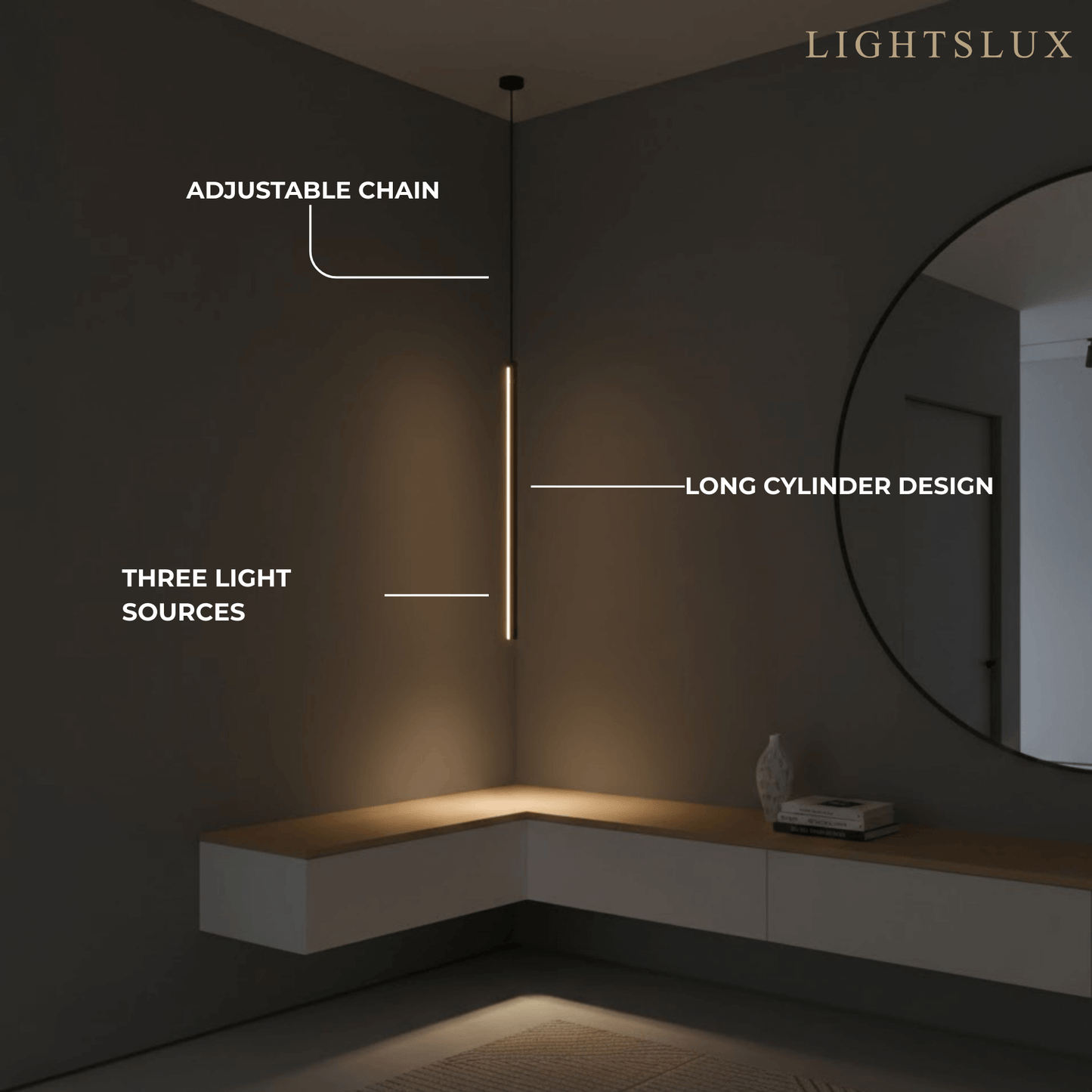 Arcato Minimalist Linear Pendant Light Black Metal Lamp 