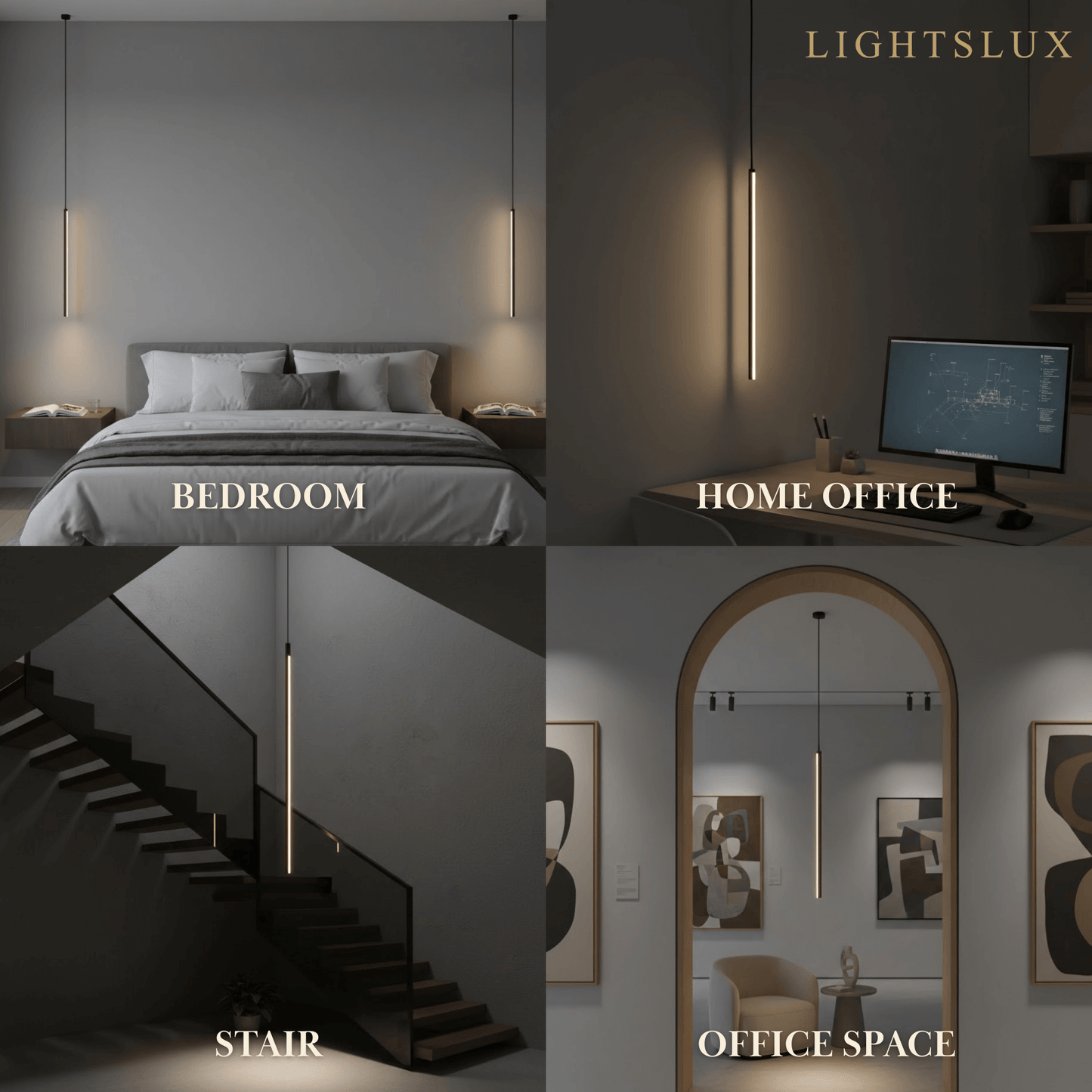 Arcato Minimalist Linear Pendant Light Black Metal Lamp for Bedroom