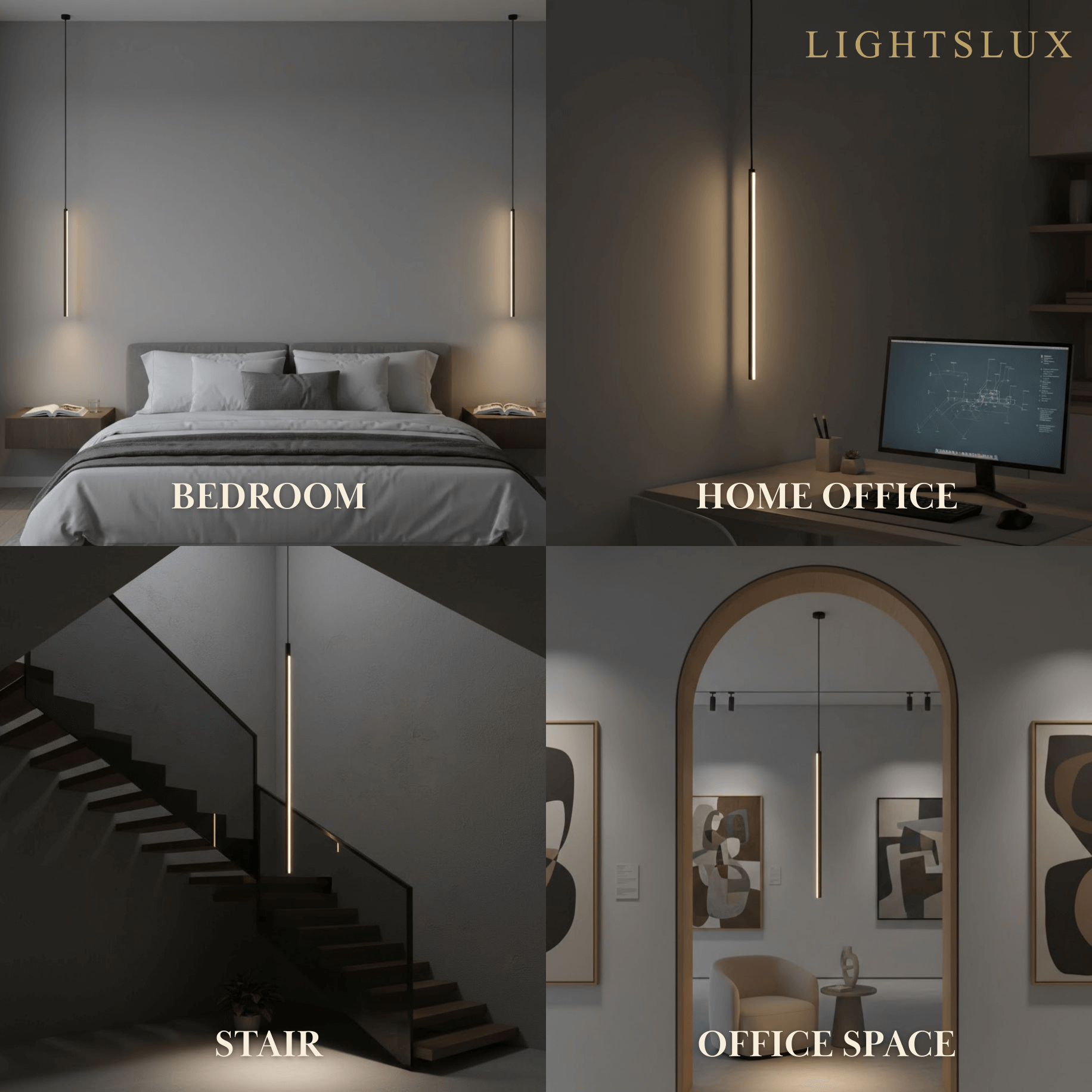 Arcato Minimalist Linear Pendant Light Black Metal Lamp for Bedroom