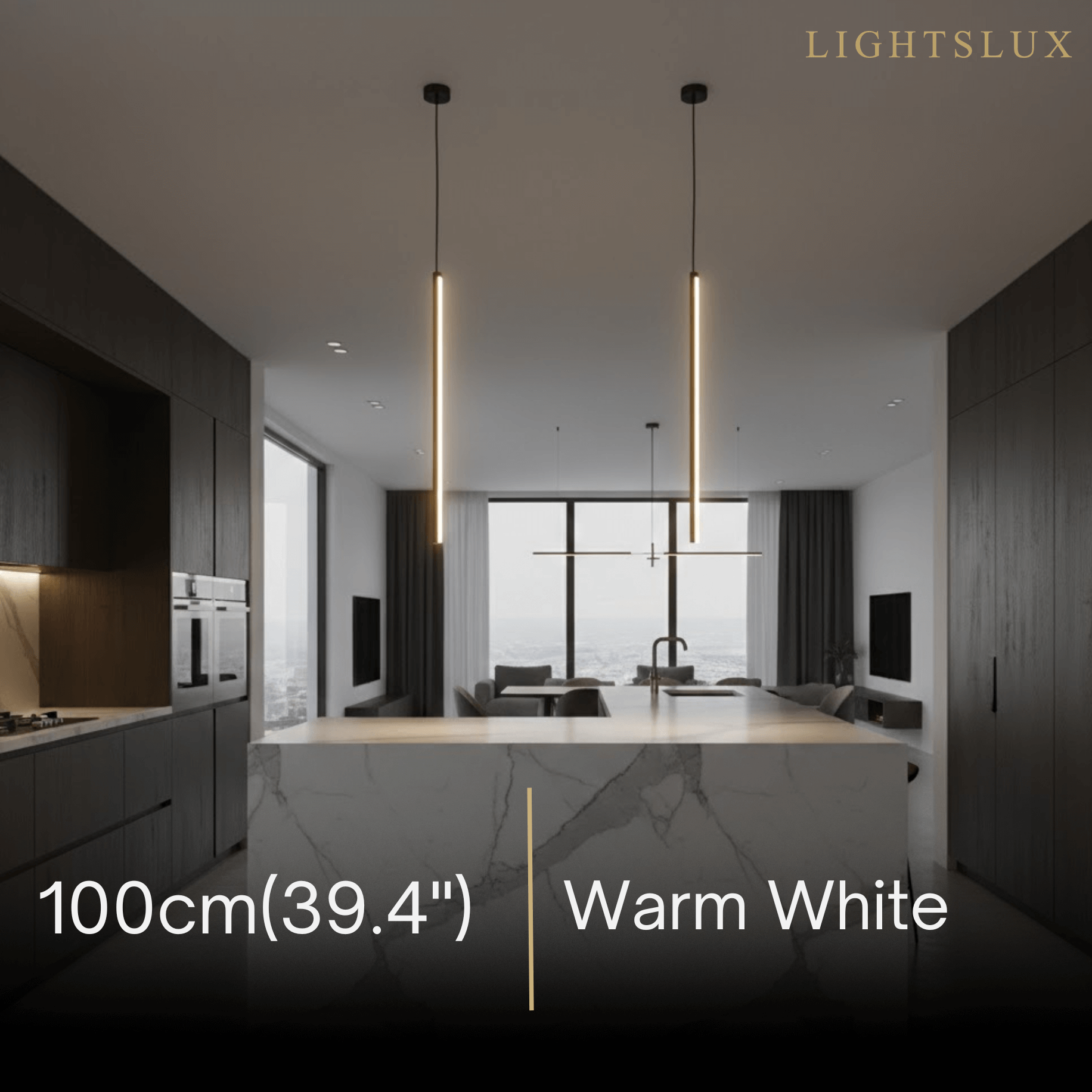 Arcato Minimalist Linear Pendant Light Black Metal Lamp for Bedroom