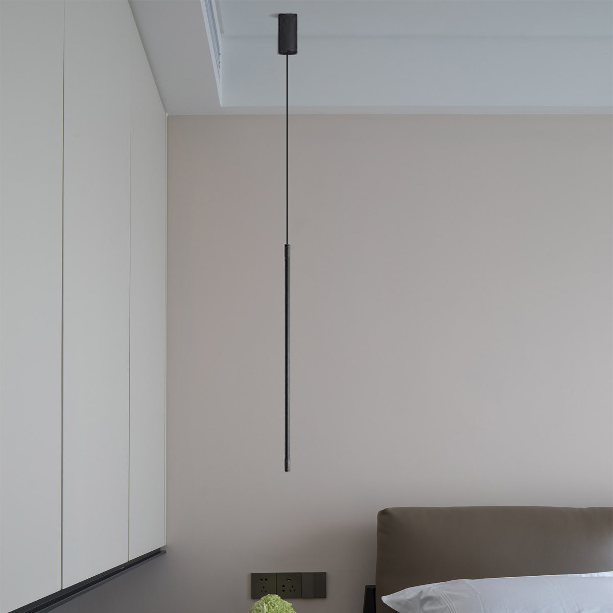 Minimalist Linear Black Pendant Light for Bedroom