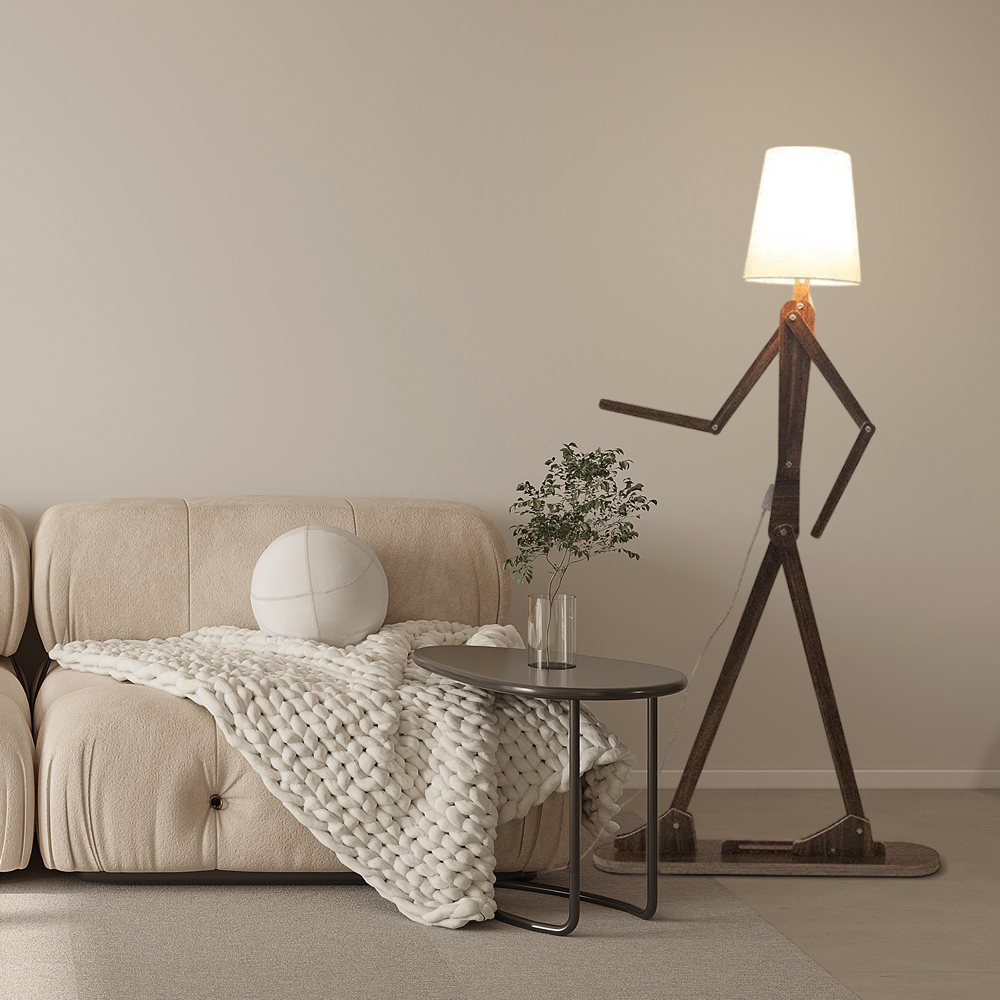 Zenno Art Deco Wood & Fabric Floor Lamp