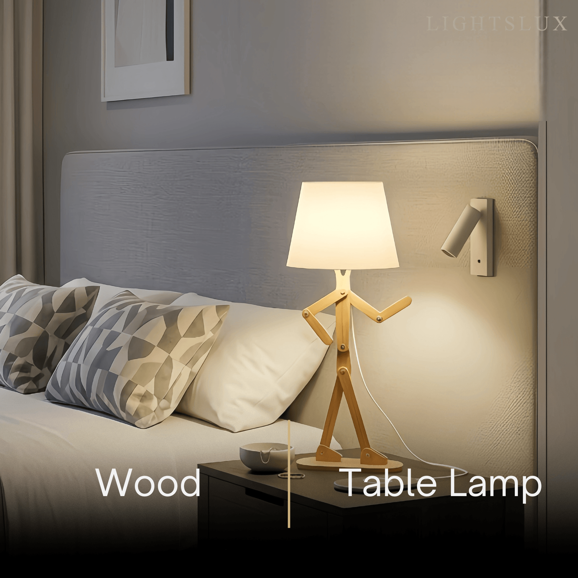 Zenno Art Deco Wood & Fabric Floor Lamp