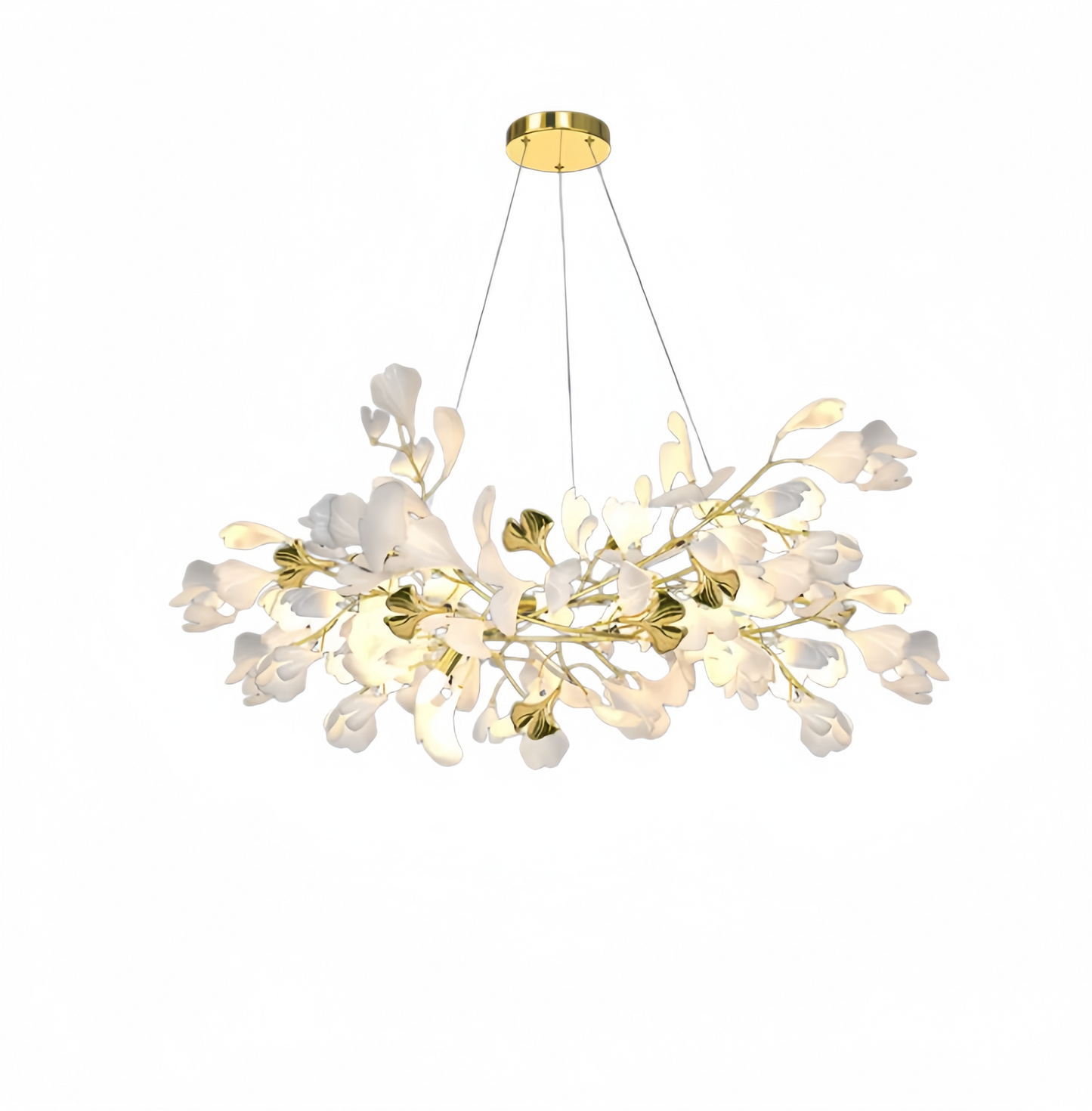 Excelis Art Deco White Chandelier – Metal/Acrylic Gingko Design for Living Room