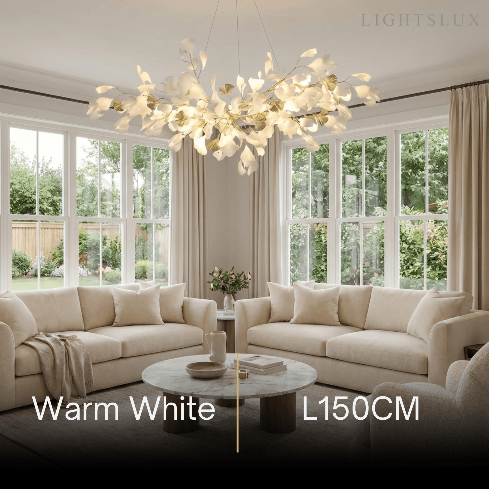 Excelis Art Deco White Chandelier – Metal/Acrylic Gingko Design for Living Room