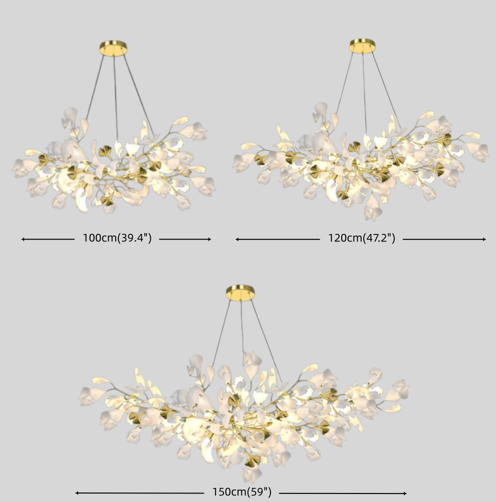 Excelis Art Deco White Chandelier – Metal/Acrylic Gingko Design for Living Room