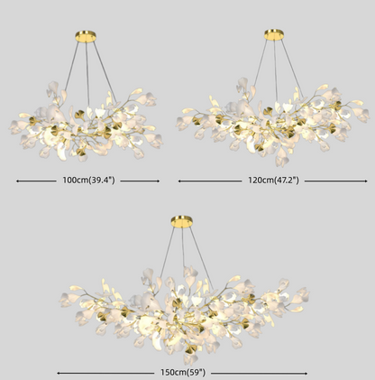 Excelis Art Deco White Chandelier – Metal/Acrylic Gingko Design for Living Room