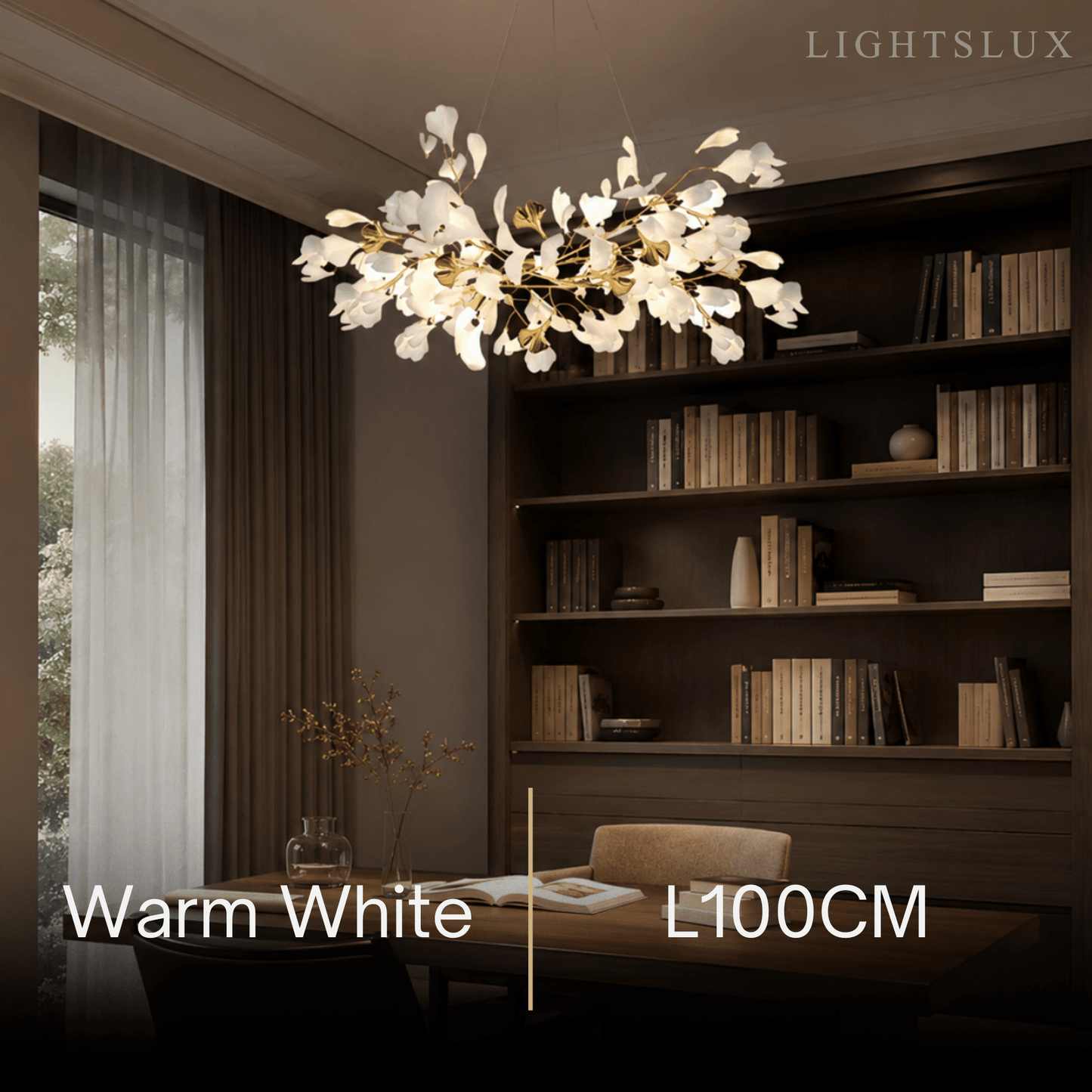 Excelis Art Deco White Chandelier – Metal/Acrylic Gingko Design for Living Room