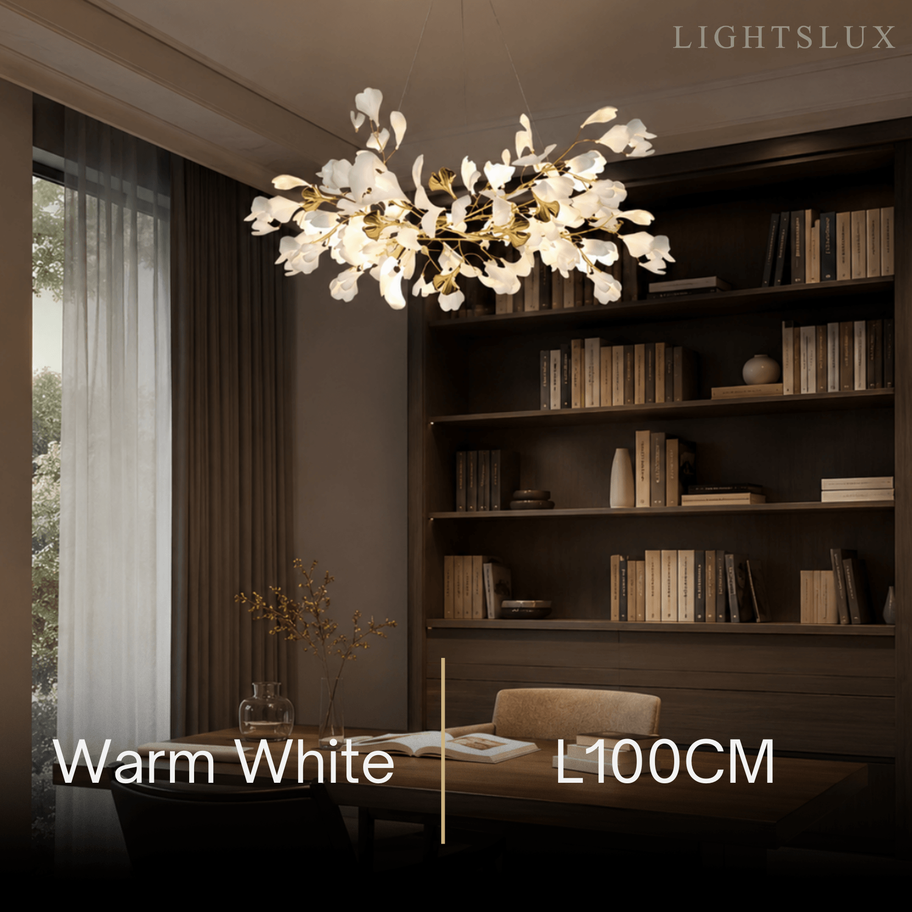 Excelis Art Deco White Chandelier – Metal/Acrylic Gingko Design for Living Room