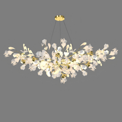 Excelis Art Deco White Chandelier – Metal/Acrylic Gingko Design for Living Room