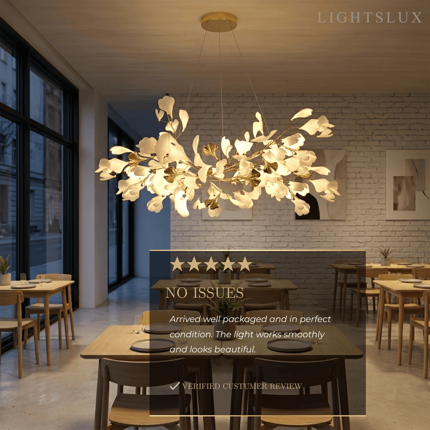 Excelis Art Deco White Chandelier – Metal/Acrylic Gingko Design for Living Room