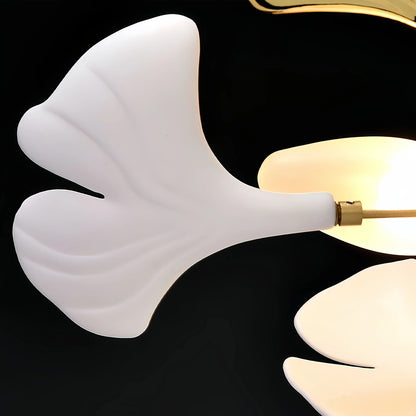 Art Deco White Chandelier – Metal/Acrylic Gingko Design