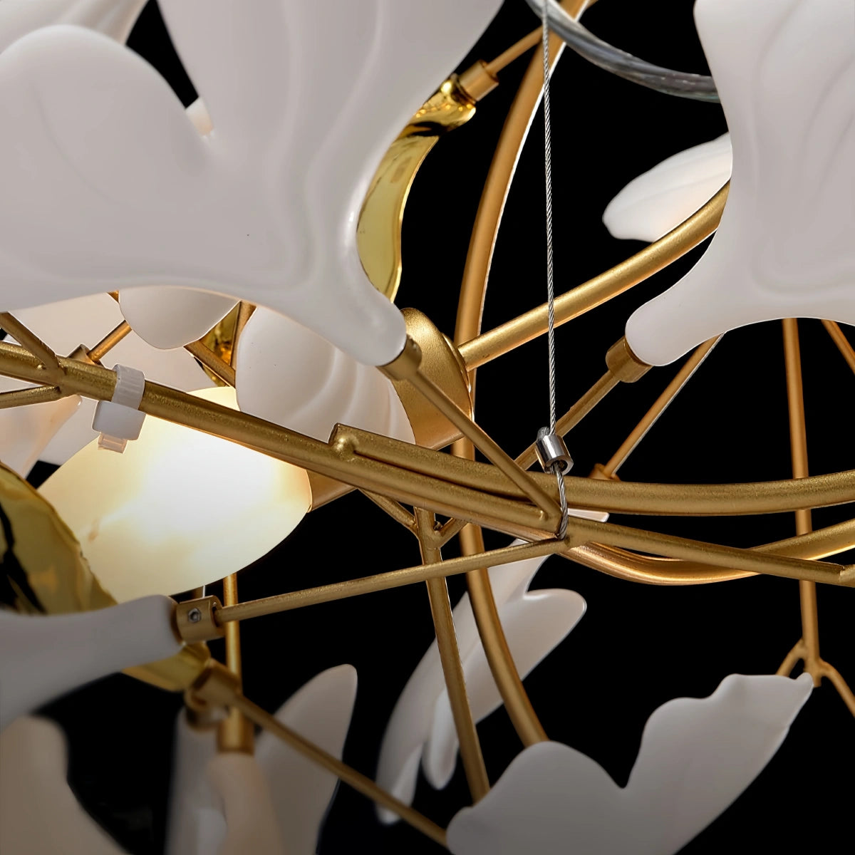 Art Deco White Chandelier – Metal/Acrylic Gingko Design