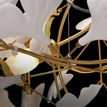 Art Deco White Chandelier – Metal/Acrylic Gingko Design