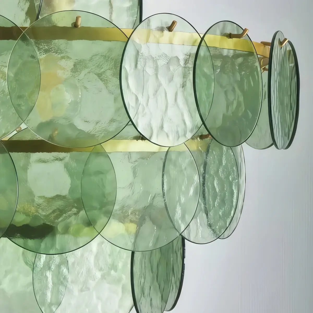 Vetro Art Deco Glass Chandelier -- Green or Orange Layered Pendant for Dining Room Detail