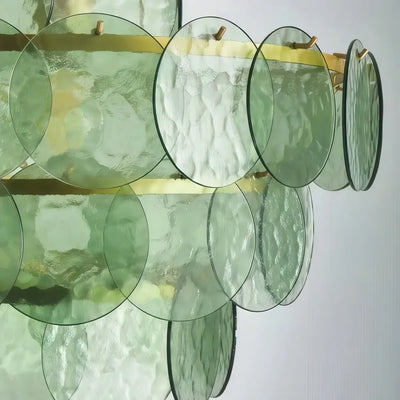 Vetro Art Deco Glass Chandelier -- Green or Orange Layered Pendant for Dining Room Detail