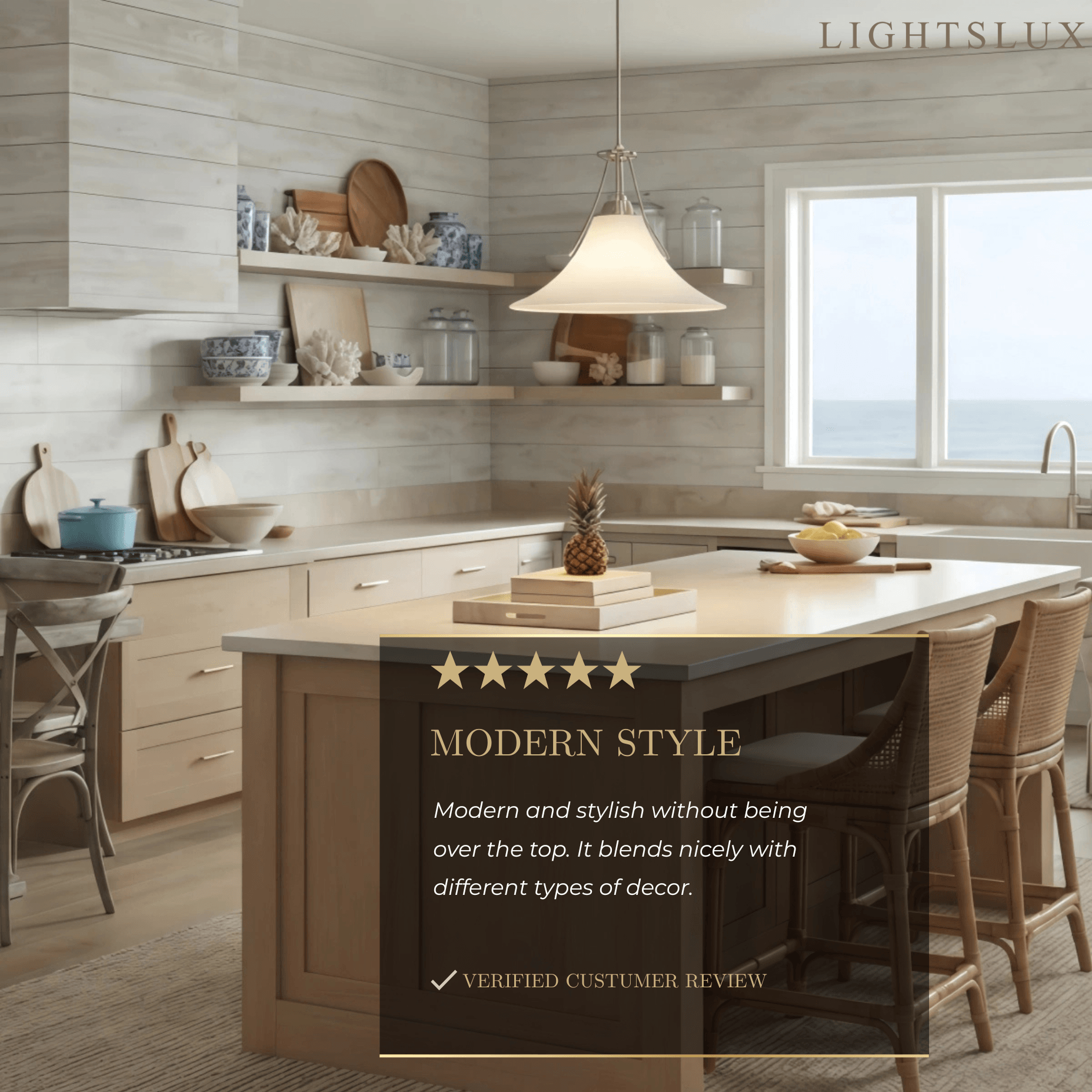 Vetro Minimalist Glass Pendant Light -- Anti-Glare White Finish for Kitchen