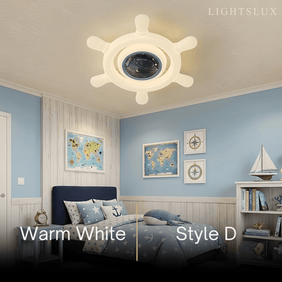 Vivara Art Deco Ship's Helm Ceiling Light -- Iron & PE Dimmable White/Blue for Bedroom