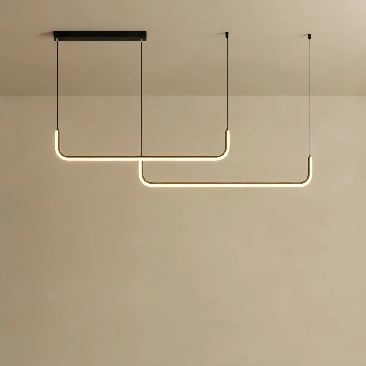 Minimalist Linear Pendant Light – Black/Gold Metal/Acrylic for Dining Room