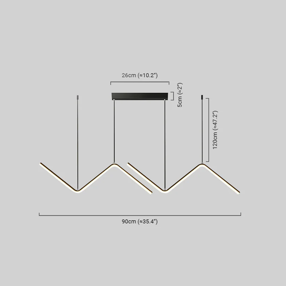 Arcato Minimalistische Pendelleuchte in Schwarz/Gold – Wellenförmige, lineare Metalllampe für das Esszimmer