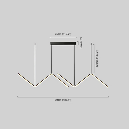 Arcato Minimalistische Pendelleuchte in Schwarz/Gold – Wellenförmige, lineare Metalllampe für das Esszimmer