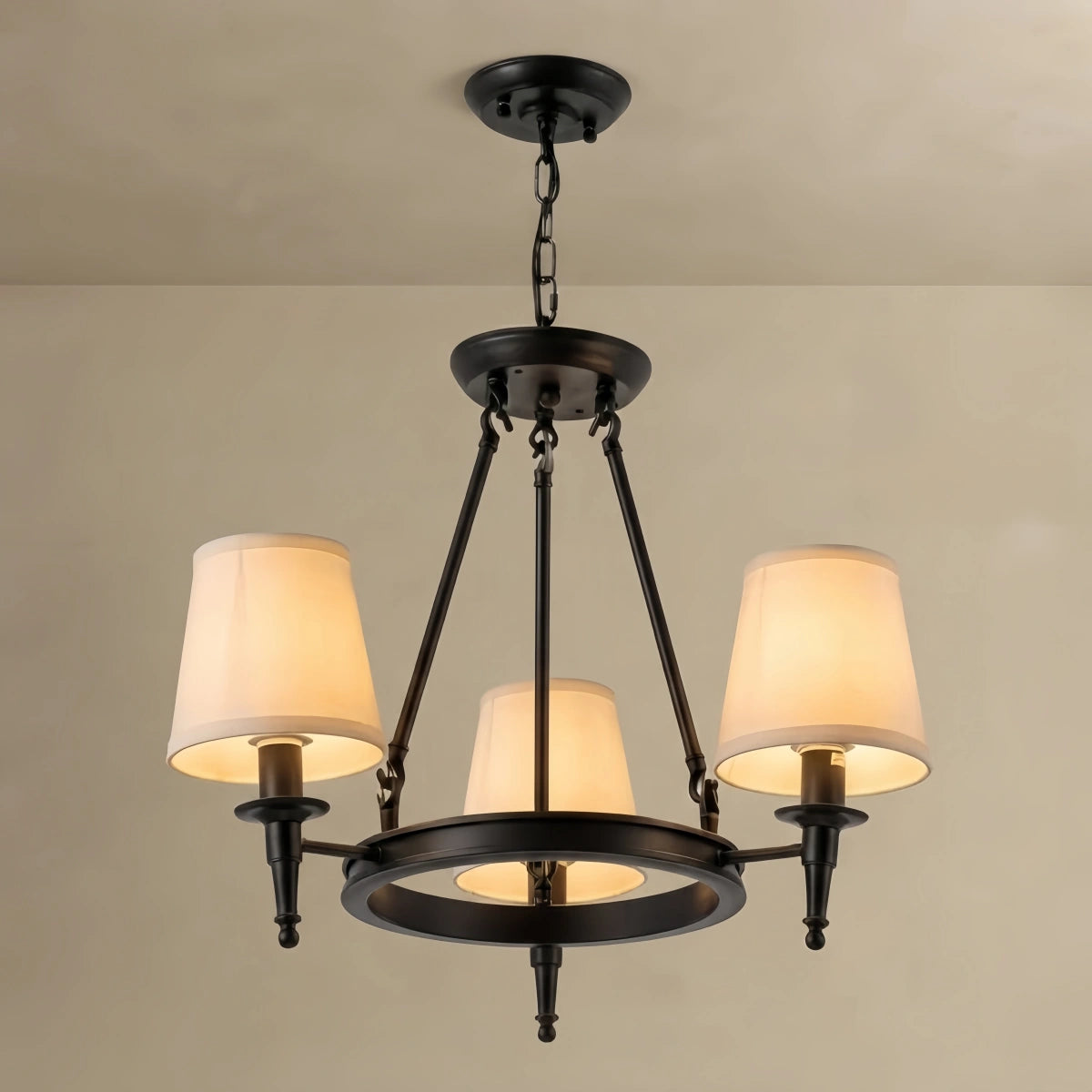 Vintage Black Chandelier - Copper Ring Metal Frame with Fabric for Dining Room