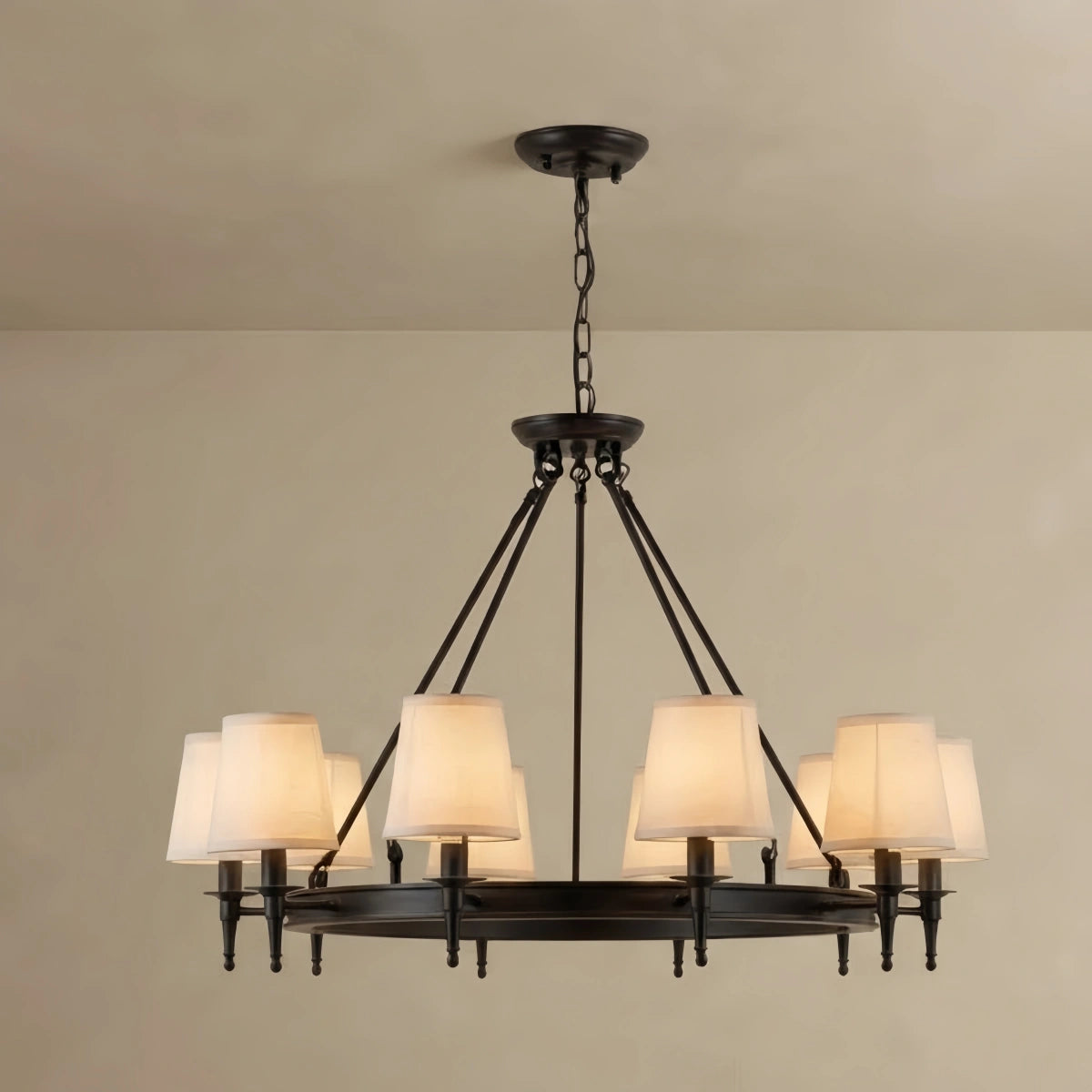 Vintage Black Chandelier - Copper Ring Metal Frame with Fabric for Dining Room