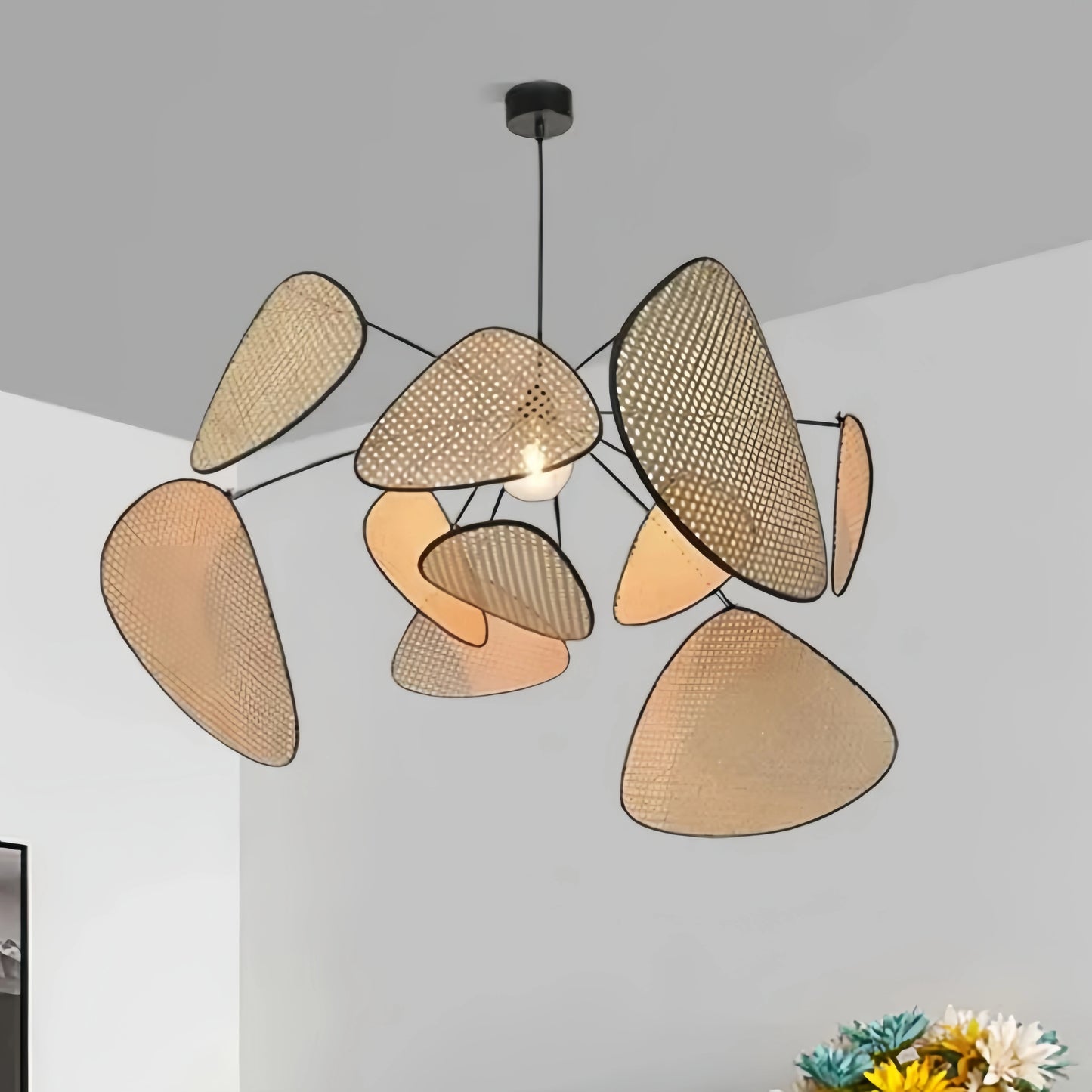 Zenno Art Deco Designer Rattan Chandelier 