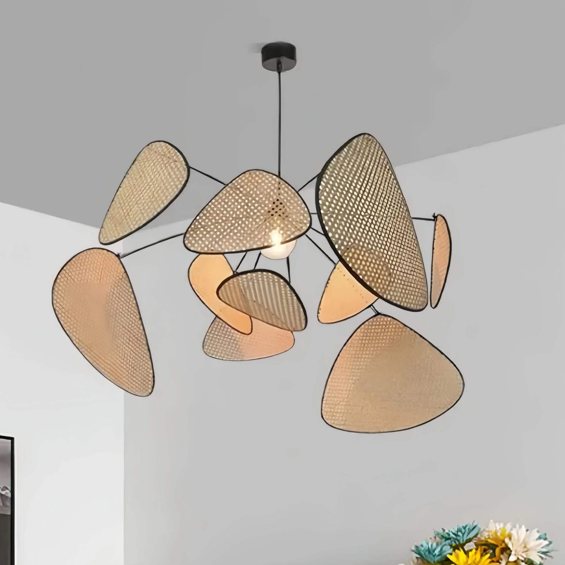 Zenno Art Deco Designer Rattan Chandelier 